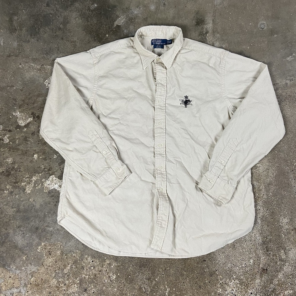 VTG Polo Ralph Lauren Button Down Size XXL Beige Lowell Classic Corduroy Crown